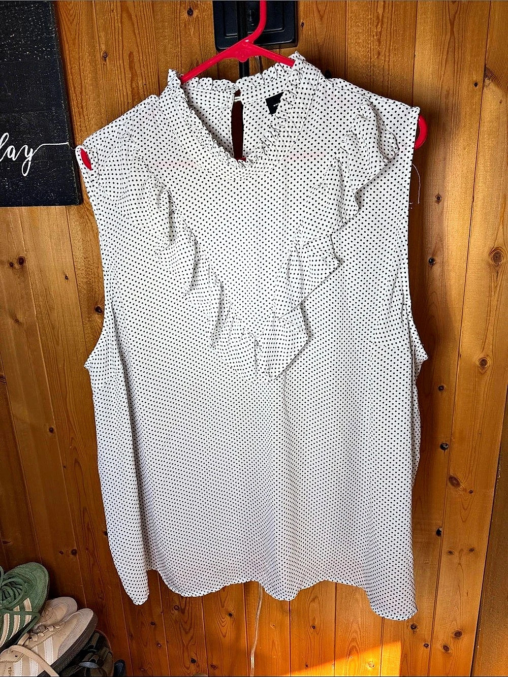 Who What Wear Polka Dot Ruffle Blouse White & Black Size 3X